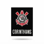 Etiqueta de Zetex preta em formato quadrado com o escudo e o nome do Corinthians estampados em silk screen.